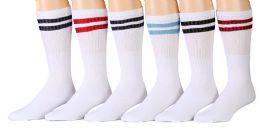 6 Wholesale Yacht & Smith Women's Cotton Striped Tube Socks, Referee Style Size 9-15 22 Inch
