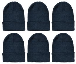 6 Wholesale Yacht & Smith Unisex Winter Warm Beanie Hats In Solid Black
