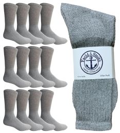 12 Wholesale Yacht & Smith Men's Cotton Athletic Terry Cushioned Gray Crew Socks