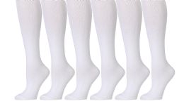 6 Pairs Yacht & Smith Girls Cotton Knee High White Socks - Girls Knee Highs