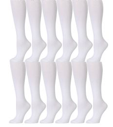 12 Pairs Yacht & Smith Girls Cotton Knee High White Socks - Girls Knee Highs