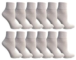 12 Wholesale Yacht & Smith Women's White Low Cut Terry Sole Super Soft Ankle Socks (white With Gray)
