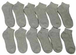 12 Pairs Yacht & Smith Kid's Cotton Sport Gray Quarter Ankle Socks - Boys Ankle Sock