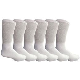 6 Pairs Yacht & Smith Men's Loose Fit NoN-Binding Soft Cotton Diabetic Crew Socks Size 10-13 White - Men's Diabetic Socks