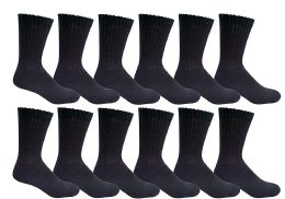 12 Wholesale Yacht & Smith Men's Cotton Diabetic Black Crew Socks Size 10-13