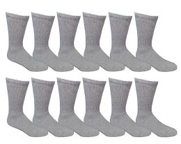 12 of Yacht & Smith Men's Loose Fit NoN-Binding Soft Cotton Diabetic Crew Socks Size 10-13 Gray