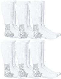 6 Wholesale Yacht & Smith Mens Heavy Duty Steel Toe Work Socks, White Size 10-13