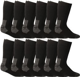 12 Bulk Yacht & Smith Men's Heavy Duty Black Steel Toe Work Socks