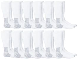 12 Wholesale Yacht & Smith Mens Heavy Duty Steel Toe Work Socks, White Size 10-13