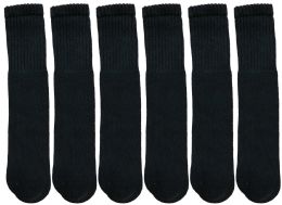 6 Pairs Yacht & Smith Kids Black Solid Tube Socks Size 4-6 - Boys Crew Sock
