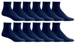 12 Wholesale Yacht & Smith Men's Cotton Diabetic Navy Quarter Ankle Socks, Size 10-13