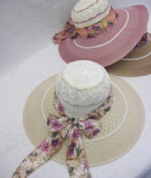 24 Pieces Ladies Fashion Sun Hat With Floral Ribbon - Church Hats