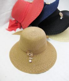 36 Wholesale Womens Fashion Summer Hat With Hanging Pearl
