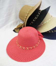 36 Pieces Womens Fashion Summer Hat With Ribbon Bow And Chain - Sun Hats