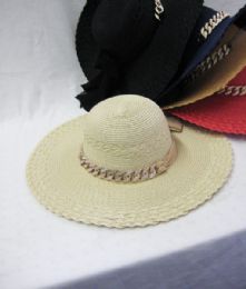24 Wholesale Womens Fashion Summer Hat With Bow And Chain