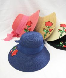 36 Wholesale Womens Fashion Summer Hat With Rose Print