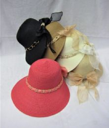 36 Pieces Womens Summer Boonie With Chain And Ribbon Rhinestone Bow - Sun Hats