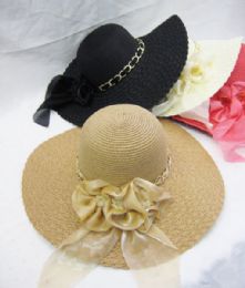 36 Pieces Womens Fashion Sun Hat With Ribbon And Chain - Sun Hats