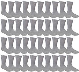 48 Wholesale Yacht & Smith Men's Cotton Athletic Terry Cushioned Gray Crew Socks