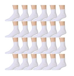 24 Wholesale Yacht & Smith Kids Cotton Quarter Ankle Socks In White Size 4-6