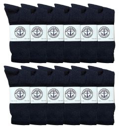 12 Pairs Yacht & Smith Men's Athletic Cotton Crew Socks Terry Cushioned Navy Size 10-13 - Mens Crew Socks