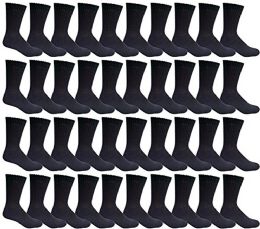 48 Pairs Yacht & Smith Kid's Cotton Terry Cushioned Athletic Black Crew Socks - Girls Crew Socks