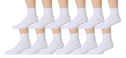 12 Pairs Yacht & Smith Kid's Cotton White Quarter Ankle Socks - Boys Ankle Sock
