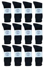 12 Wholesale Yacht & Smith Men's Cotton Athletic Terry Cushioned Black Crew Socks