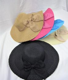 36 Pieces Womens Plain Summer Hat With Bow - Sun Hats