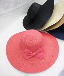 36 Pieces Womens Plain Summer Straw Hat With Bow - Sun Hats
