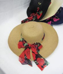 36 Wholesale Womens Summer Straw Hat With Floral Ribbon