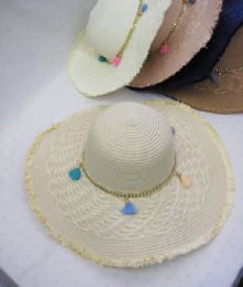 36 Wholesale Womens Summer Sun Hat With Gold Chain And Tassels