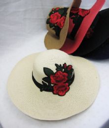 24 Wholesale Womens Straw Summer Hat With Rose
