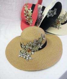 24 Wholesale Womens Summer Hat With Rhinestones