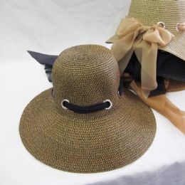 24 Wholesale Womens Straw Hat With Ribbon