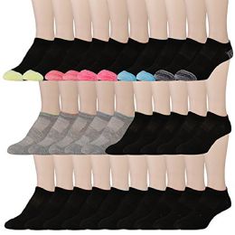 30 Wholesale Yacht & Smith Womens 9-11 No Show Ankle Socks Assorted Prints, Color Toes