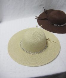 36 Pieces Straw Large Brim Sun Hat With Chain - Sun Hats