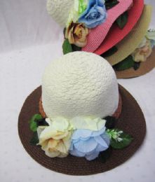 36 Pieces Womens Fashion Two Tone Summer Hat With Flowers - Sun Hats