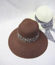 36 Pieces Womens Fashion Summer Straw Hat With Cheetah Ribbon - Sun Hats
