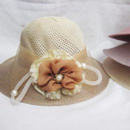 36 Wholesale Womens Summer Hat With Flower And Pearl