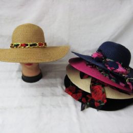 24 Pieces Women Summer Sun Hat With Floral Ribbon And Chain - Sun Hats