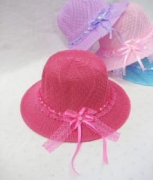 36 Wholesale Girl's Sun Hat With Bow And Rhinestones