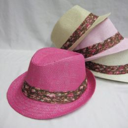 24 Wholesale Kids Fedora Hat With Printed Ribbon