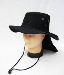 24 Wholesale Men's Cowboy Sun Hat, Summer Beach Bucket Hat For Hunting Fishing Safari Cap Boonie In Black