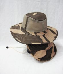24 Wholesale Men's Mesh Boonie / Hiking Hat In Khaki Camo