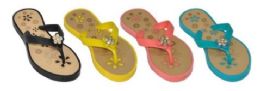48 Wholesale Girls Assorted Color Flip Flop With Rhinestone Flower