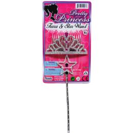 96 Pieces 4.25" Princess Tiara And 8" Star Wand Tied On Card - Girls Toys