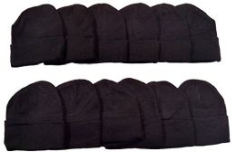 12 Pieces Yacht & Smith Unisex Winter Warm Beanie Hats In Solid Black - Winter Beanie Hats