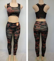 24 Pieces Ladies Active Fitness Top/leggings Set [camo] - Womens Active Wear
