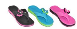 36 Wholesale Girls Assorted Color Flip Flops With Butterfly